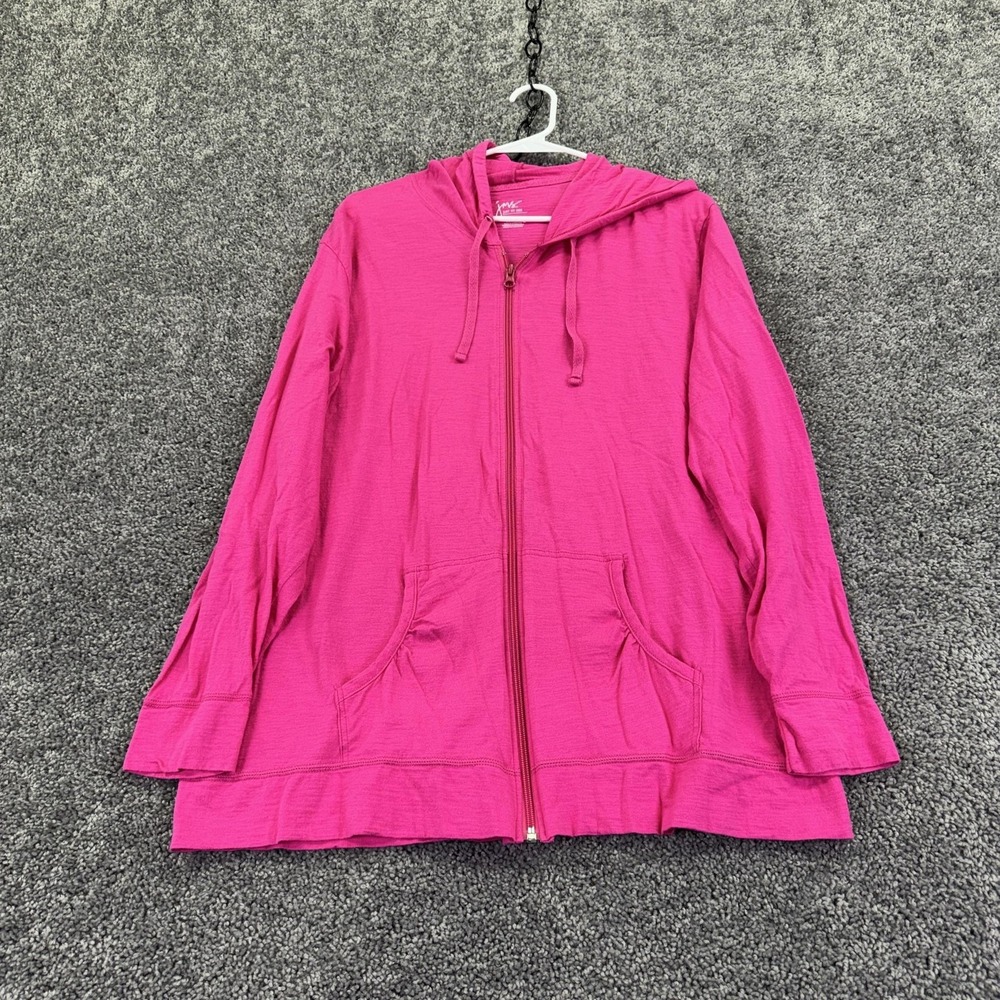 Just My Size Hoodie Womens 2X Pink Full Zip Lightweight Cotton Jersey Casual